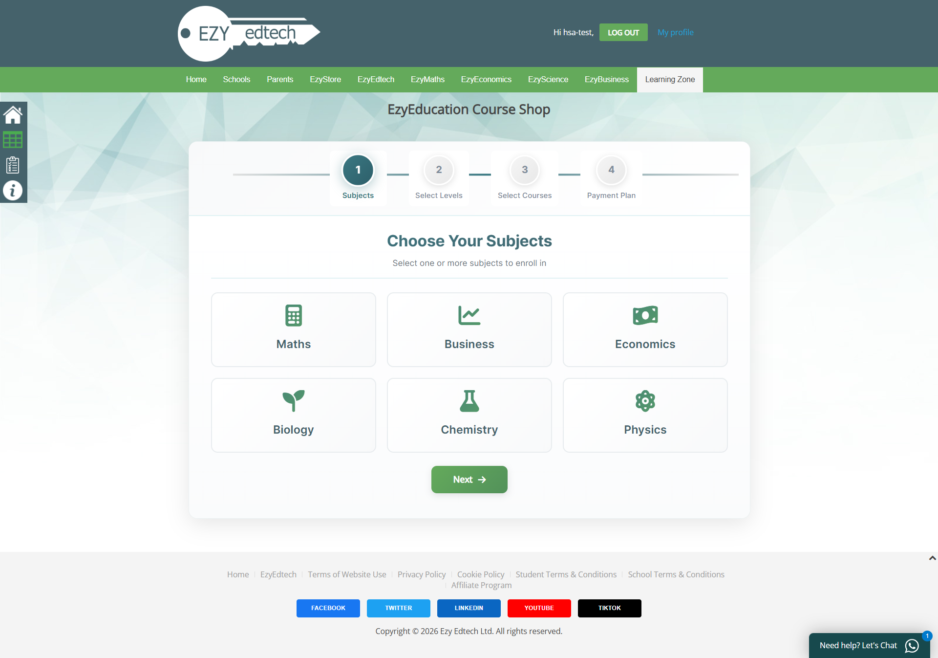 Form Step 1 - Select Subject